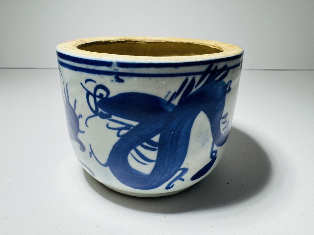 Incense Burner China Late Qing Dynasty Blue & White Dragon Pattern