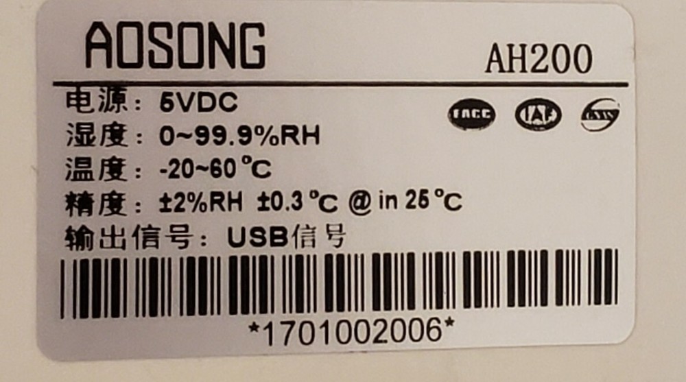 Aosong Electronics temperature and humidity sensor Model AH200.
