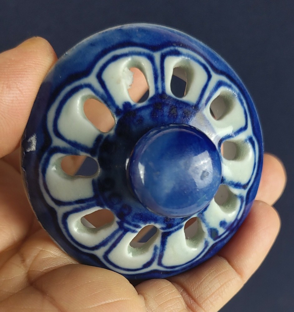 Ceramic Candle Holder - Blue Floral Scroll