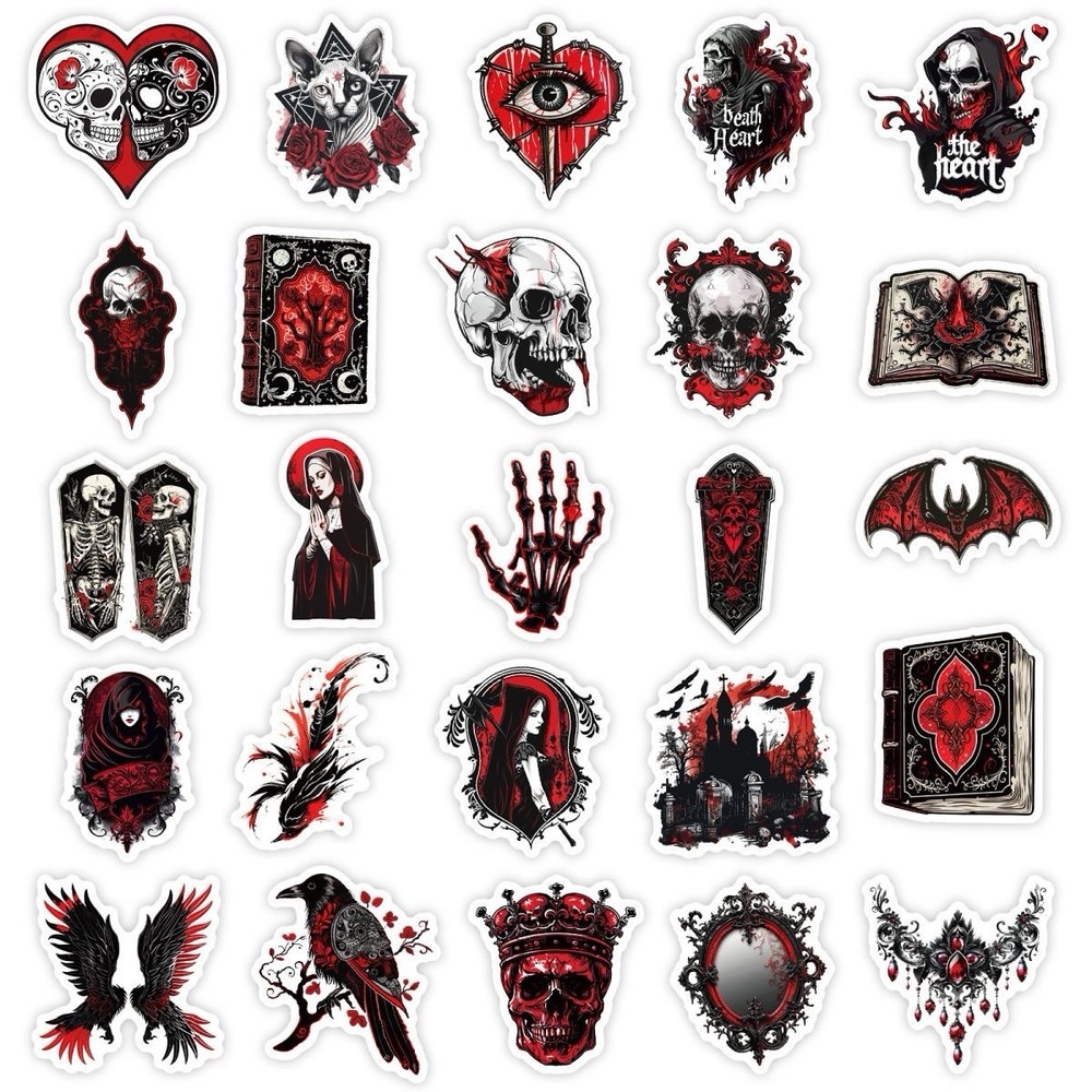 30Pcs Random Gothic Dark Red Medieval Skull Witch Vampire Waterproof Stickers