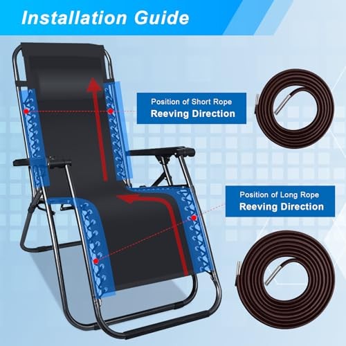 4PCS Replacement Cord for Zero Gravity Chair, Universal Elastic Repair Brown