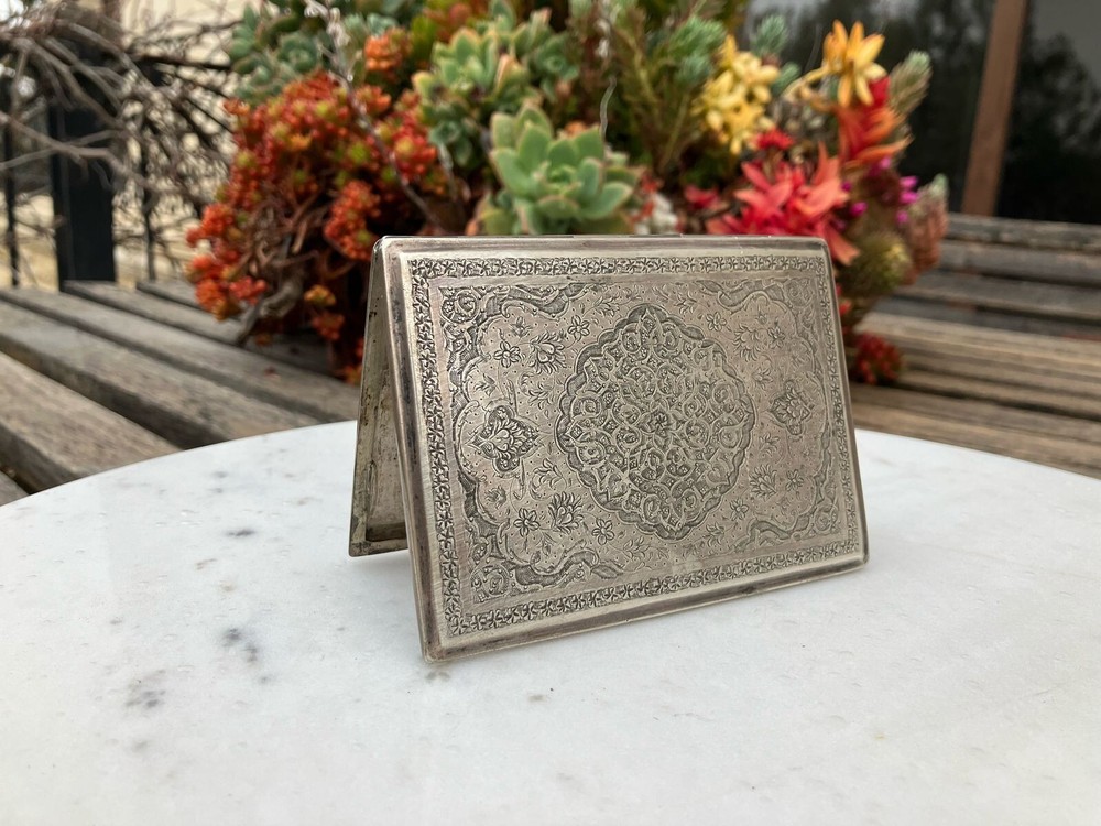 Antique Museum solid silver 84 Cigarette case box handmade needle Engraving