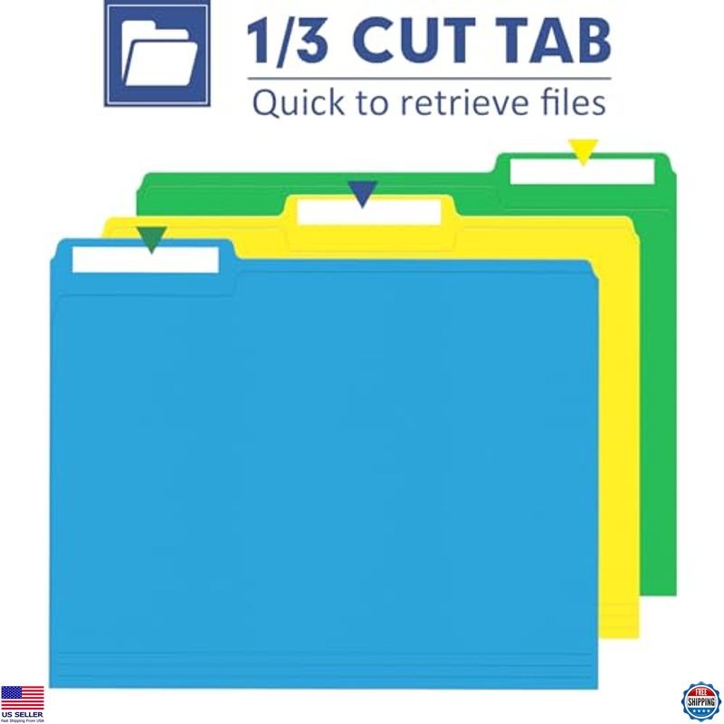 File Folder, PANDRI 270 Pack Colored File Folder, 1/3 Cut Tabs, Letter Size,