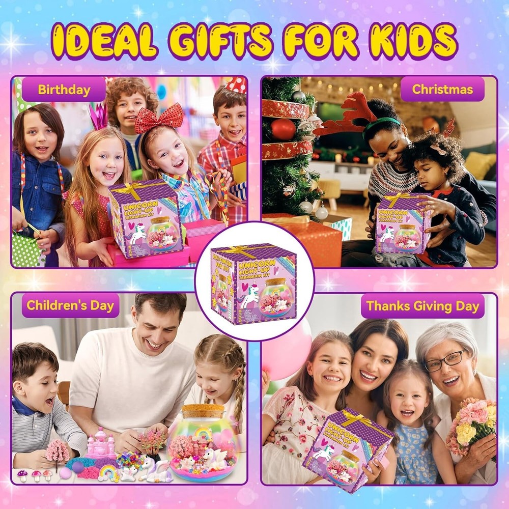 Creative Unicorn Terrarium Crafts Kit - Remote-Controlled LED Night Light Inside
