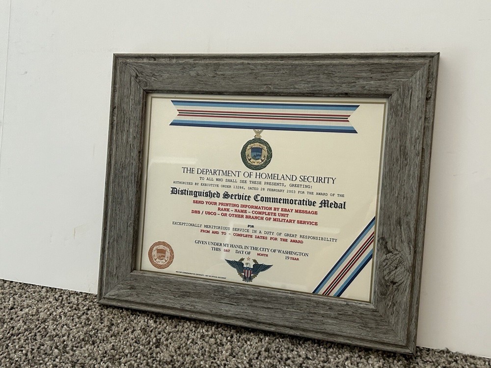 D.H.S. DISTINGUISHED SERVICE COMMEMORATIVE MEDAL CERTIFICATE ~ Type 1