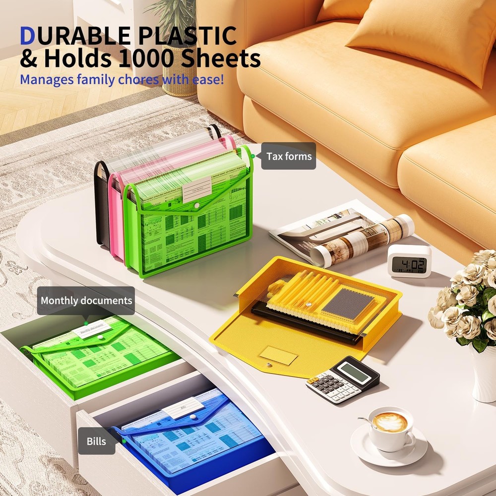 7 Pack Plastic Expanding File Folder, Transparent envelopes with Snap Closure...