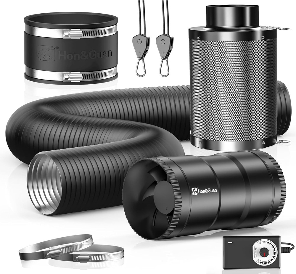Efficient 4" Hydroponics Ventilation: Duct Fan, Carbon Filter, Speed Control