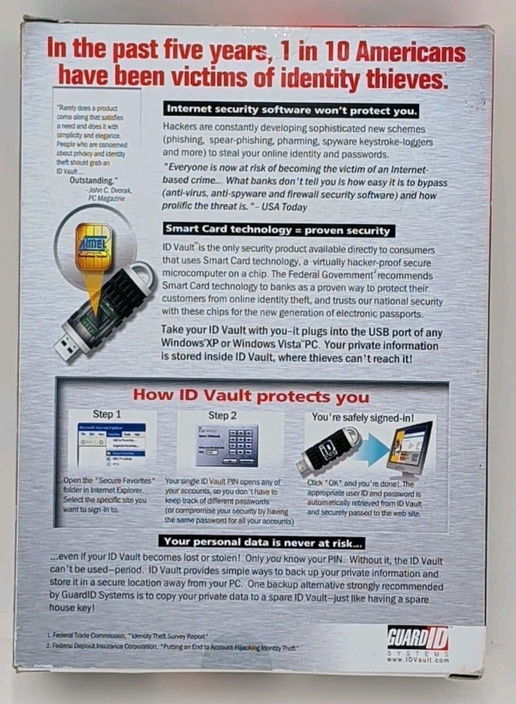 ID Vault Guard ID Systems Stop Identity Theft Windows XP Secure Passwords NIB
