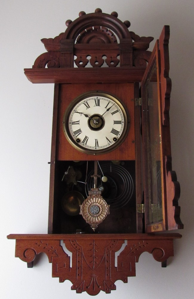 Antique Seth Thomas "Eclipse" Ball Top Hanging Kitchen Wall Clock with Alarm
