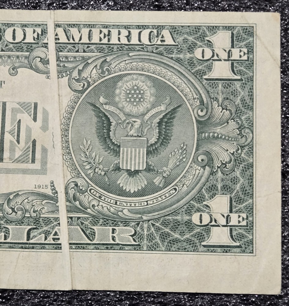 $1 1974 Dollar Bill FRN Gutter Fold Error With Cutting Error On Back Currency