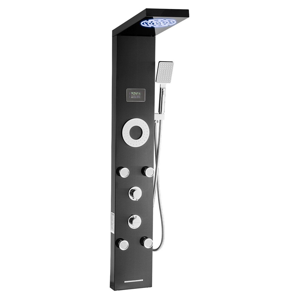 LED Temperature Display 53in 6-Function Shower Panel Tower Brushed SS Column