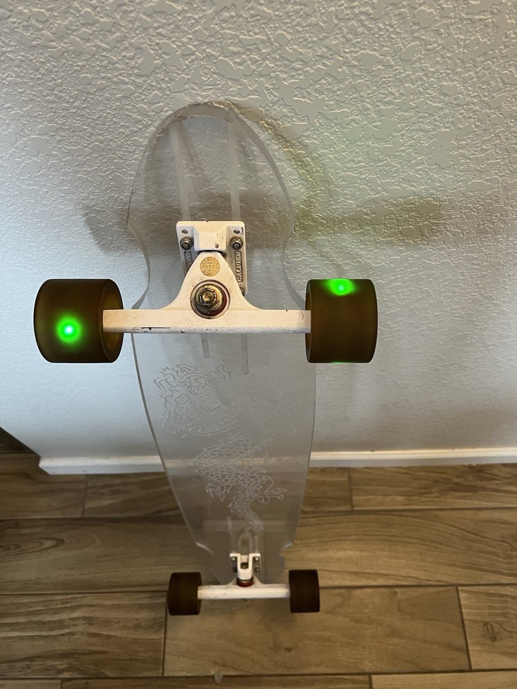 acryllic clear longboard with light up wheels dragon eching graphic