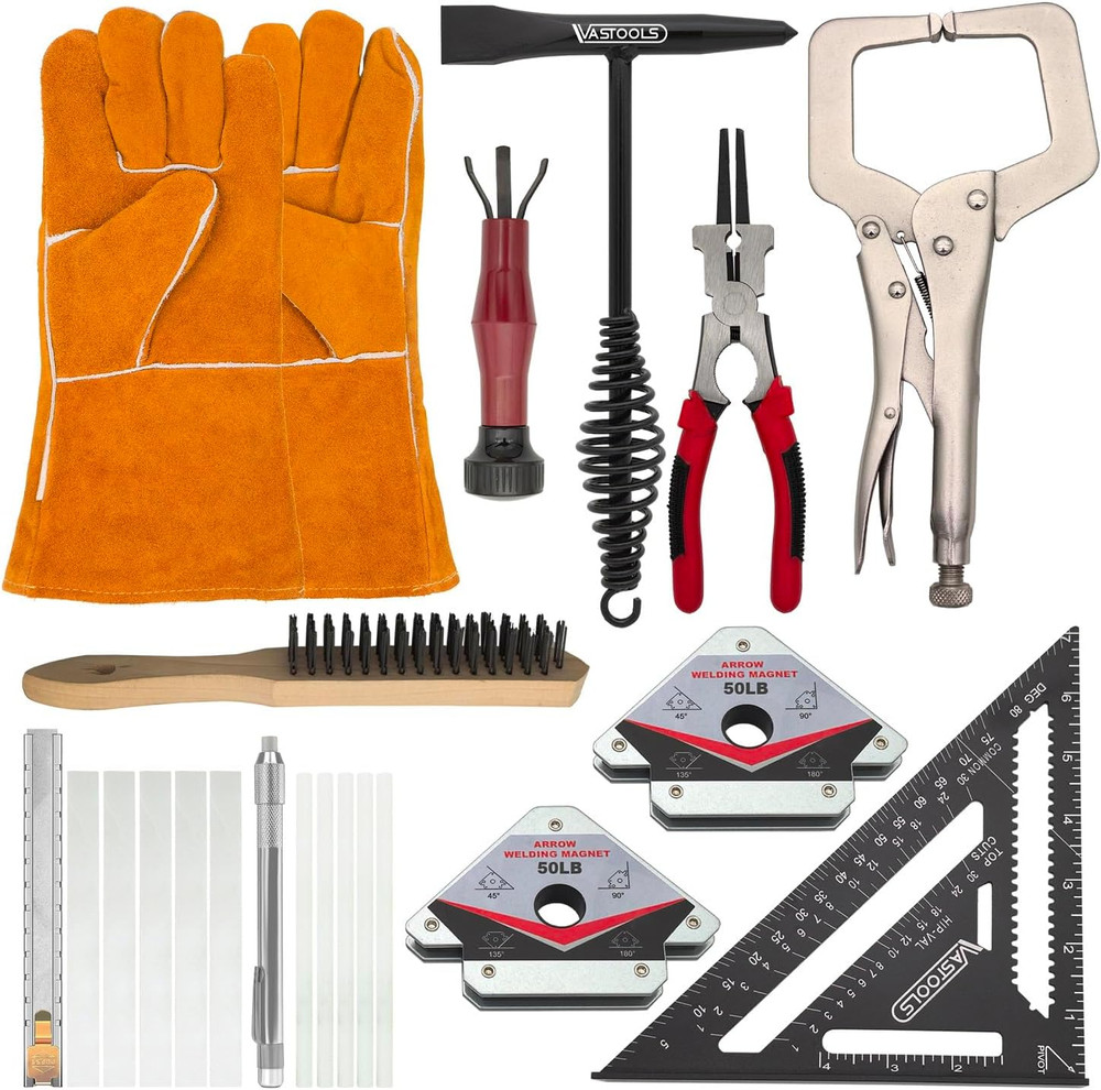 MIG Welding Tools,10Pc,Chipping Hammer,Leather Welding Gloves,Speed Square,Weldi