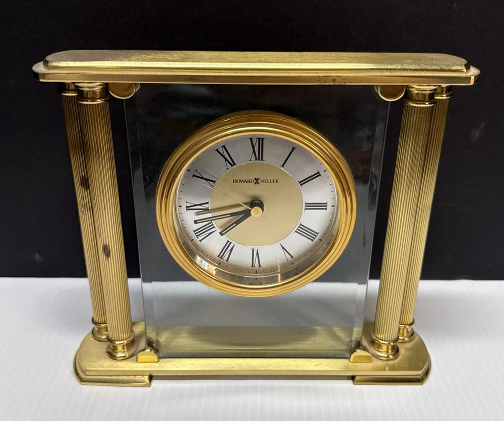 Howard Miller 613-627 Athens Solid Brass and Beveled Glass Table Clock