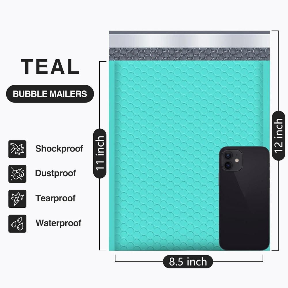 Bubble Mailers 8.5x12 Inch Teal 25 Pack