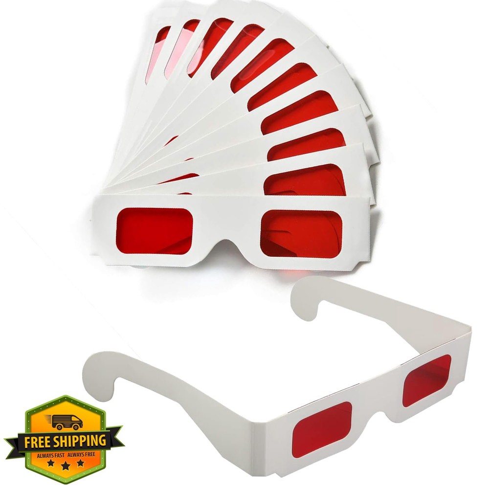 20 Pcs Red 3D Glasses Paper Movie Viewing Decoder Lenses