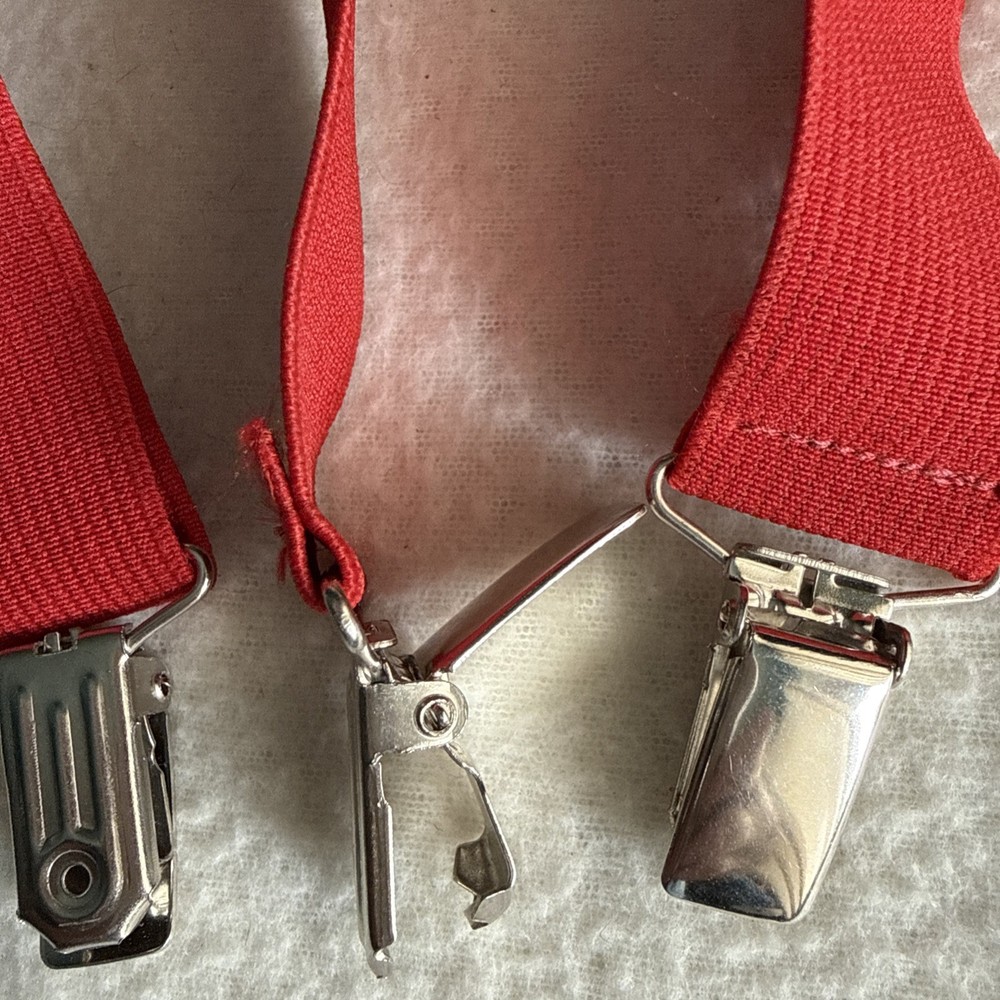 Suspenders for Men Adjustable with Sliders One Size Solid Red Stretch X Back