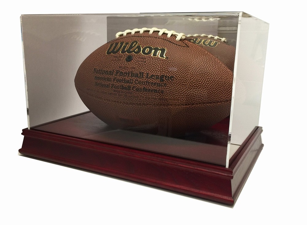 Executive Octagon Wood Base Football Display Case - Cherry