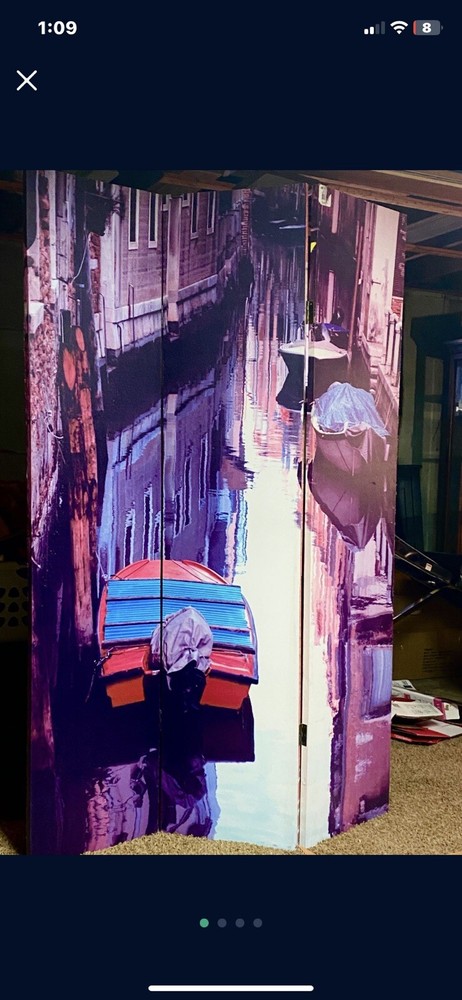 6 Ft. Tall Double sided 3 panel Venecian canal scene Canvas Room Divider