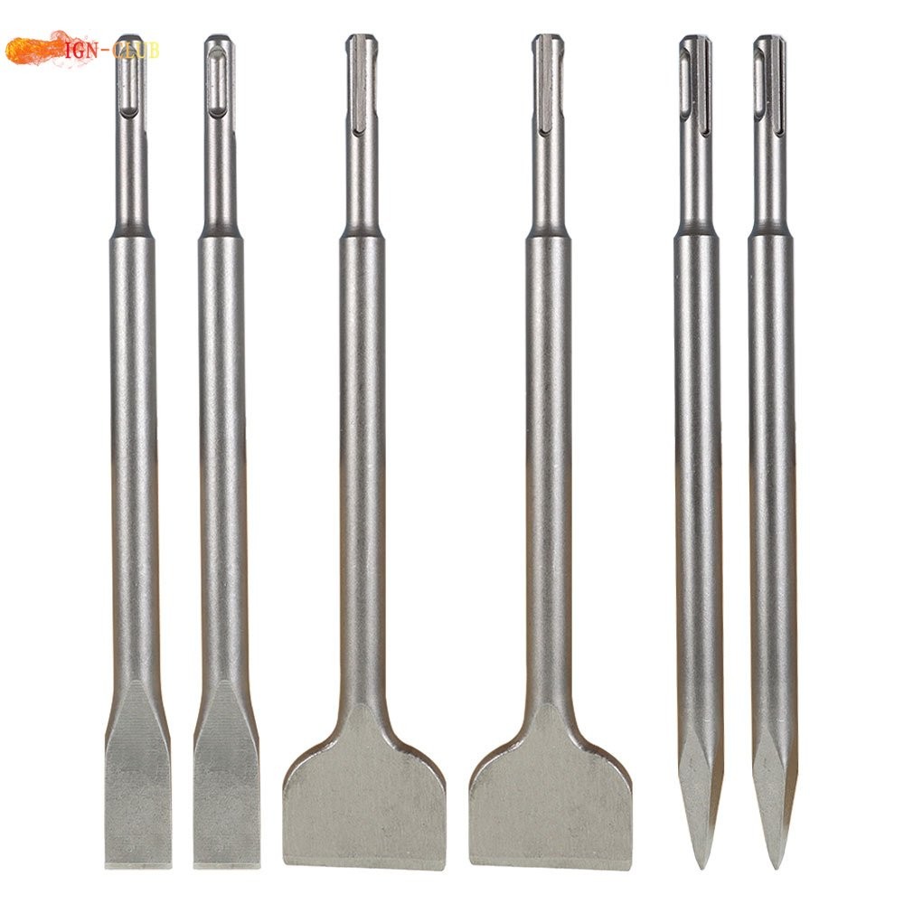 6-Pack High Quality Concrete Drill Bit Set Includes Point Chisel And Flat Chisel