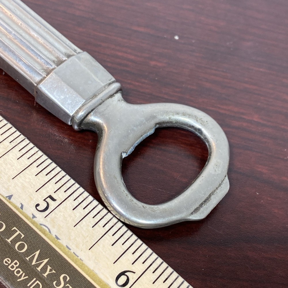 Vtg MCM Heavy Solid Silver Ribbed Silver Tone Pop Top Bottle Opener Barware 6”
