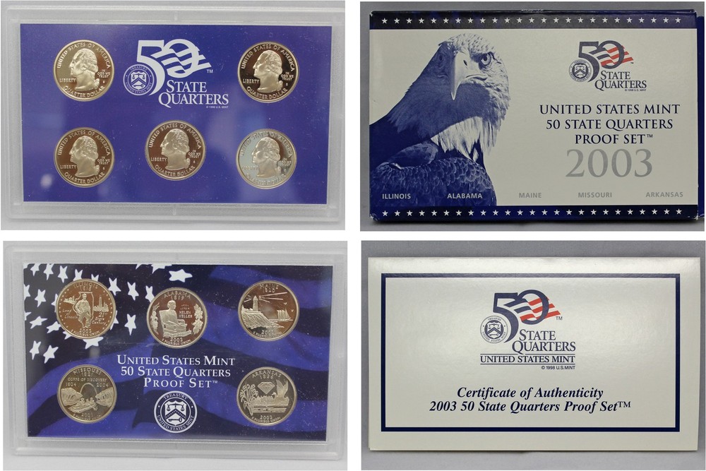 2003 Proof State Quarter Set Gem DCAM (Clad) -  (OGP) 5 coins