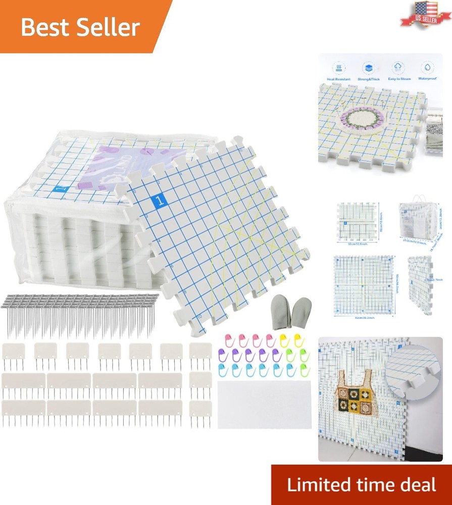 Blocking Mats for Knitting - 9 Piece Set with Grids & T-pins - Durable Foam