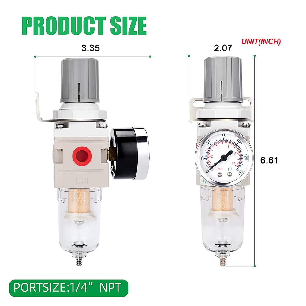 1/4" NPT Compressed Air Filter Regulator Combo Air Compressor Water Separators