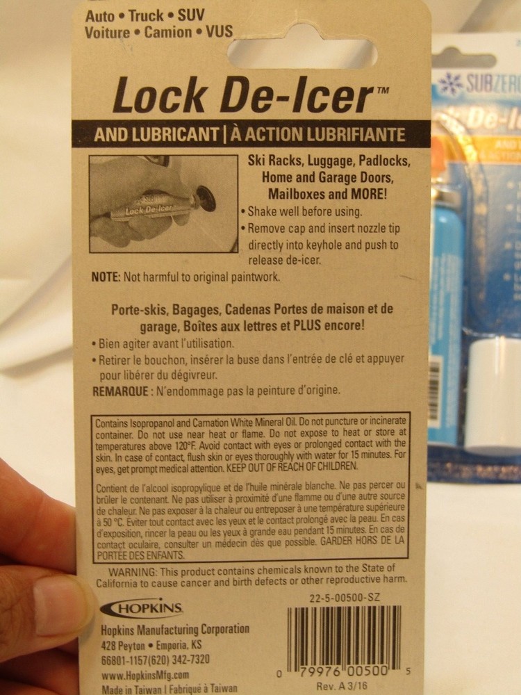 **LOT OF 2**SUBZERO Lock De-Icer and Lubericant