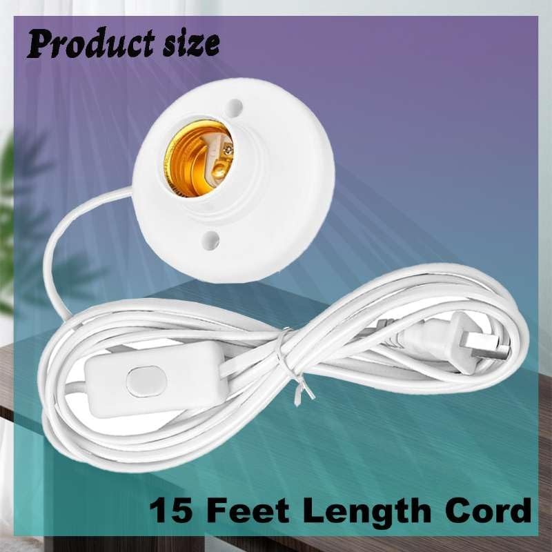 15 FT Light Bulb Base with Cord E26/E27 Socket On/Off White