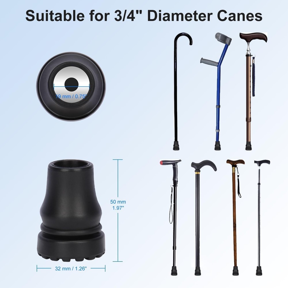 3/4" Heavy-Duty Cane Tips - 4-Pack Non-Slip Replacement for Walking Aids