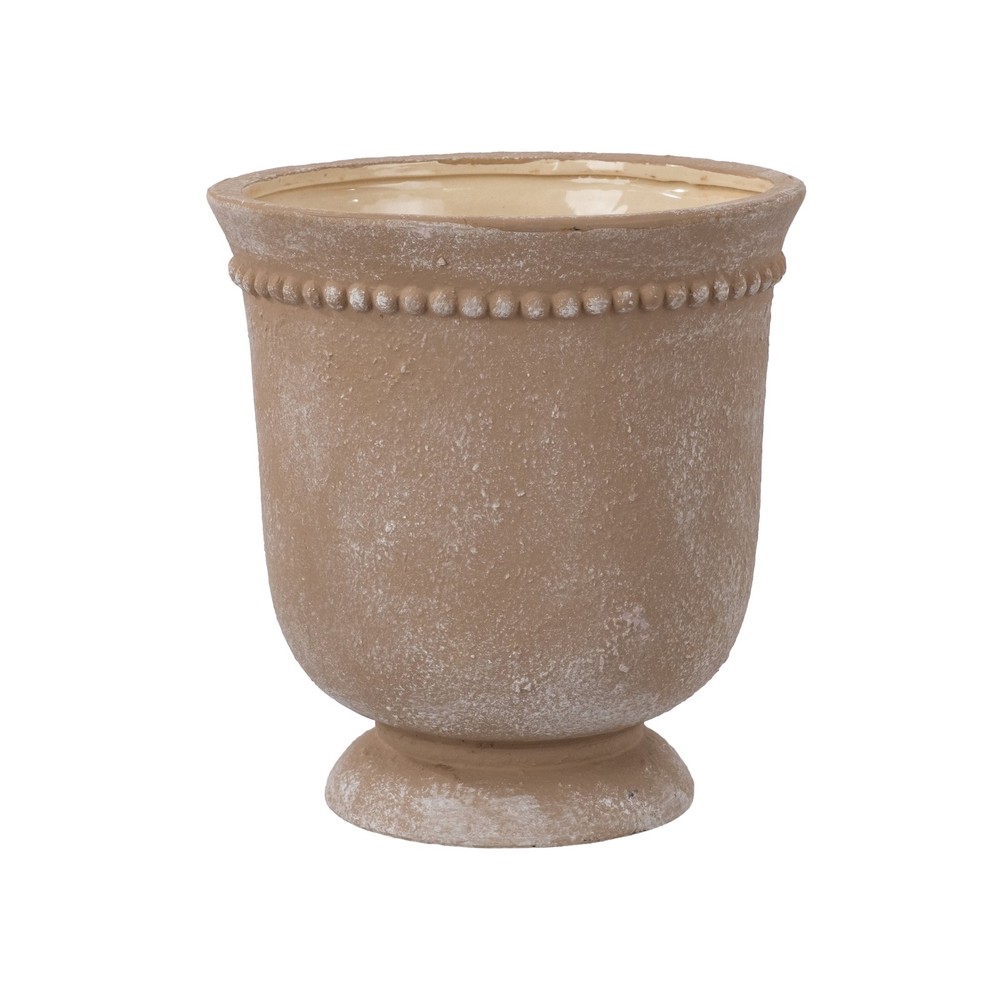 Brown Ceramic Urn Planter Pot W/ Elegant Dot Pattern 8 inch