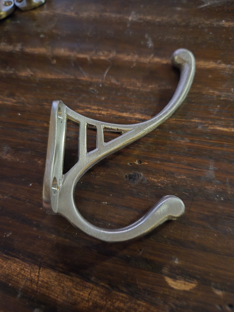 Brushed Silver Traditional Metal Wall Mounted Coat Hook, 2 Hooks