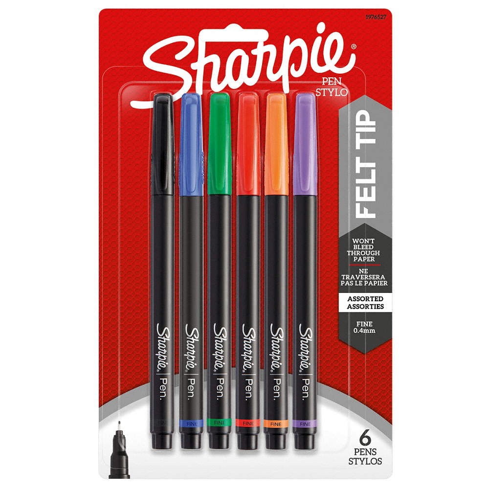 SHARPIE  Pen,Assorted,Non-Erasable,Felt-Tip,PK6 4AZK3