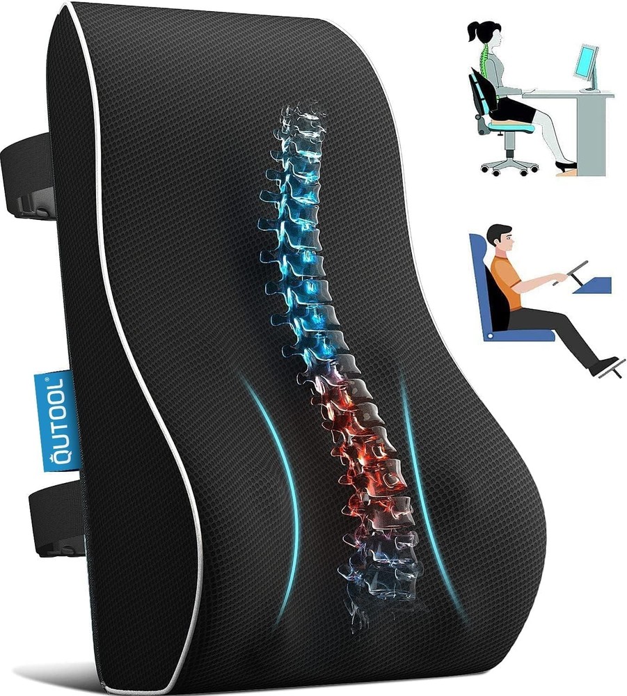Ergonomic Memory Foam Lumbar Support Pillow for Office & Car - Adjustable Straps
