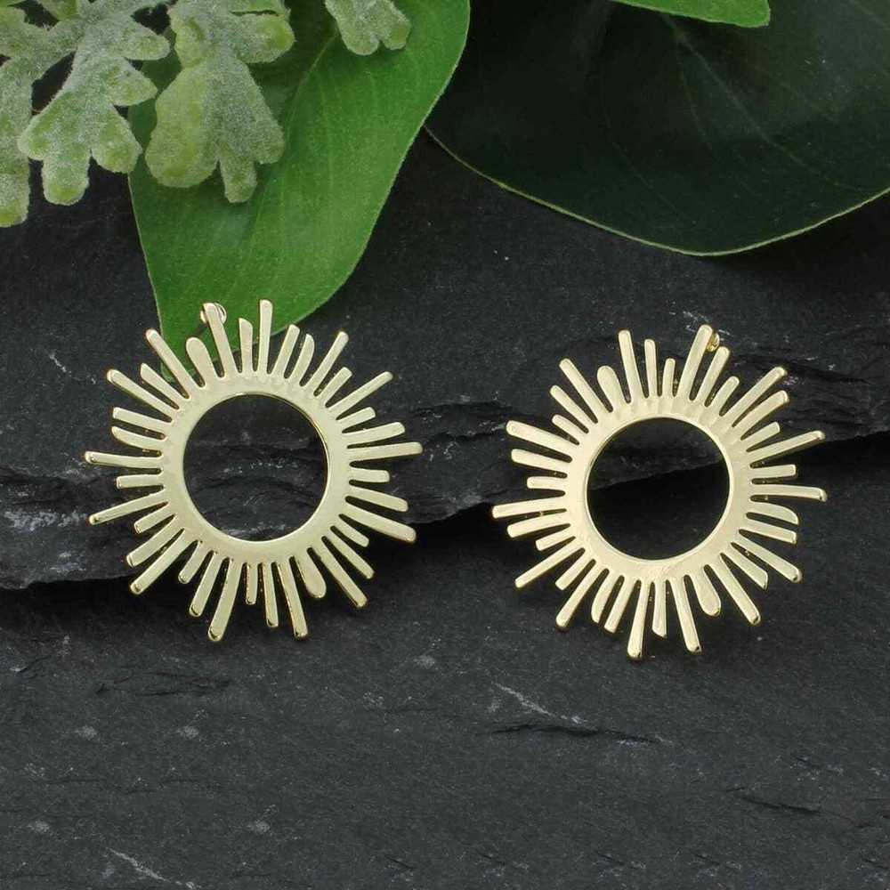 Tribal Rays Sun Gold Post Earring