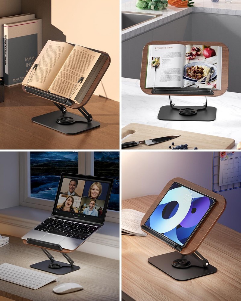 Book Stand for Reading,Book Holder, Height&Angle Adjustable, 360° Rotating Ba...