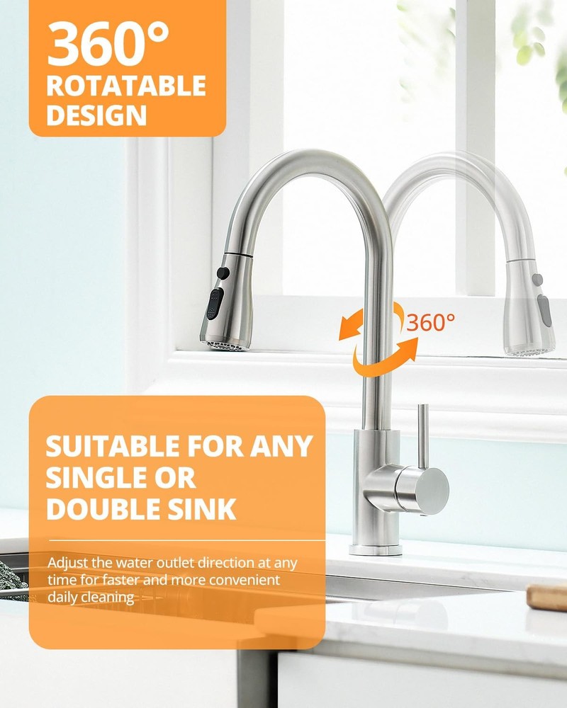 Kicimpro Kitchen Faucet with Pull Down Sprayer, Zero 800, Brushed Nickel