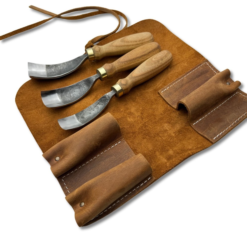 Hand-Forged Bent Gouges – 52100 Steel Blade, Ash Handles, Spoon and Bowl Carving