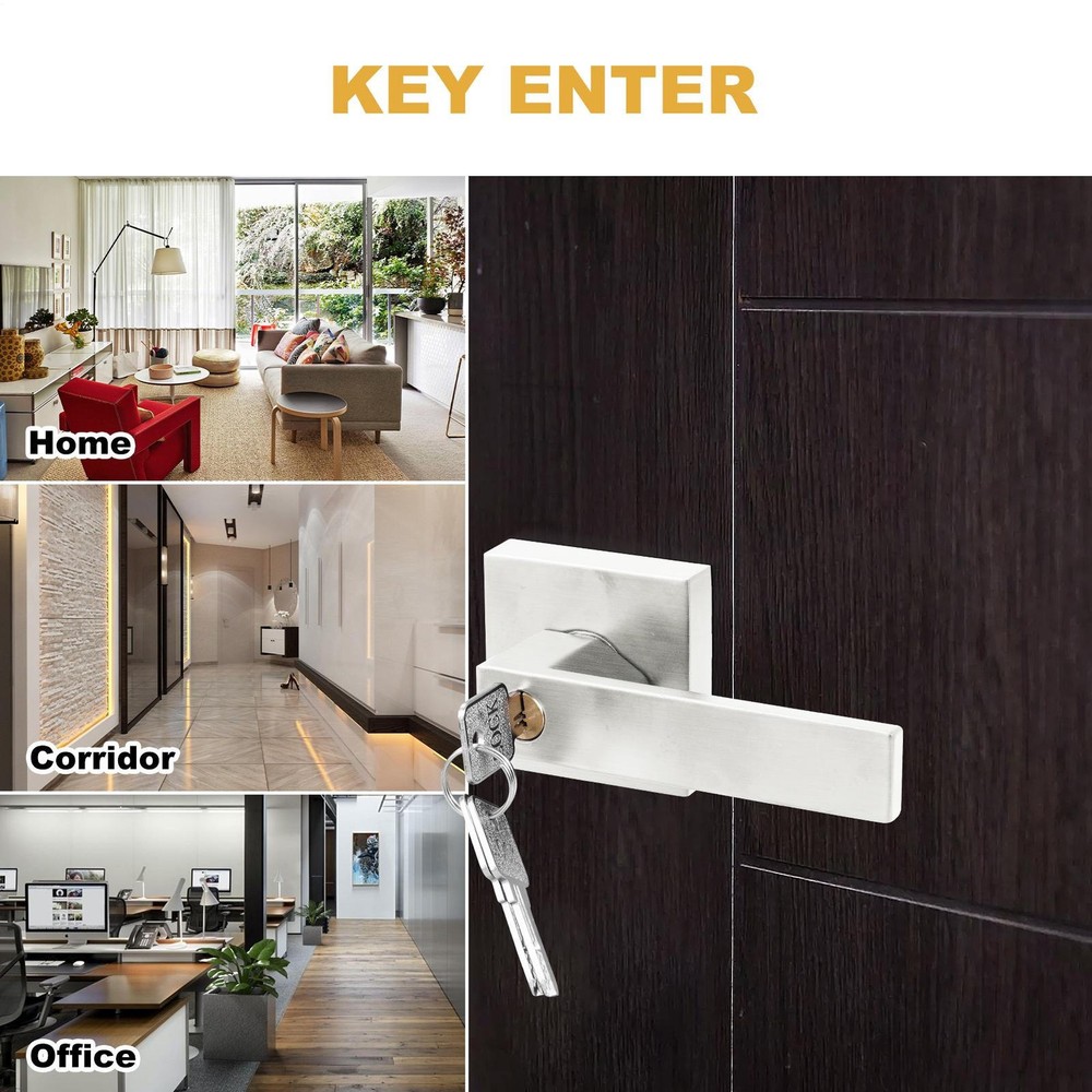 12pcs Silver Square Door Lever Handle Privacy Passage Interior Lock
