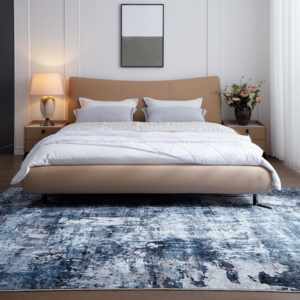 Rugcomf 4x6 Rug Washable Boho Soft Area 4' x 6' (Rectangular), Blue