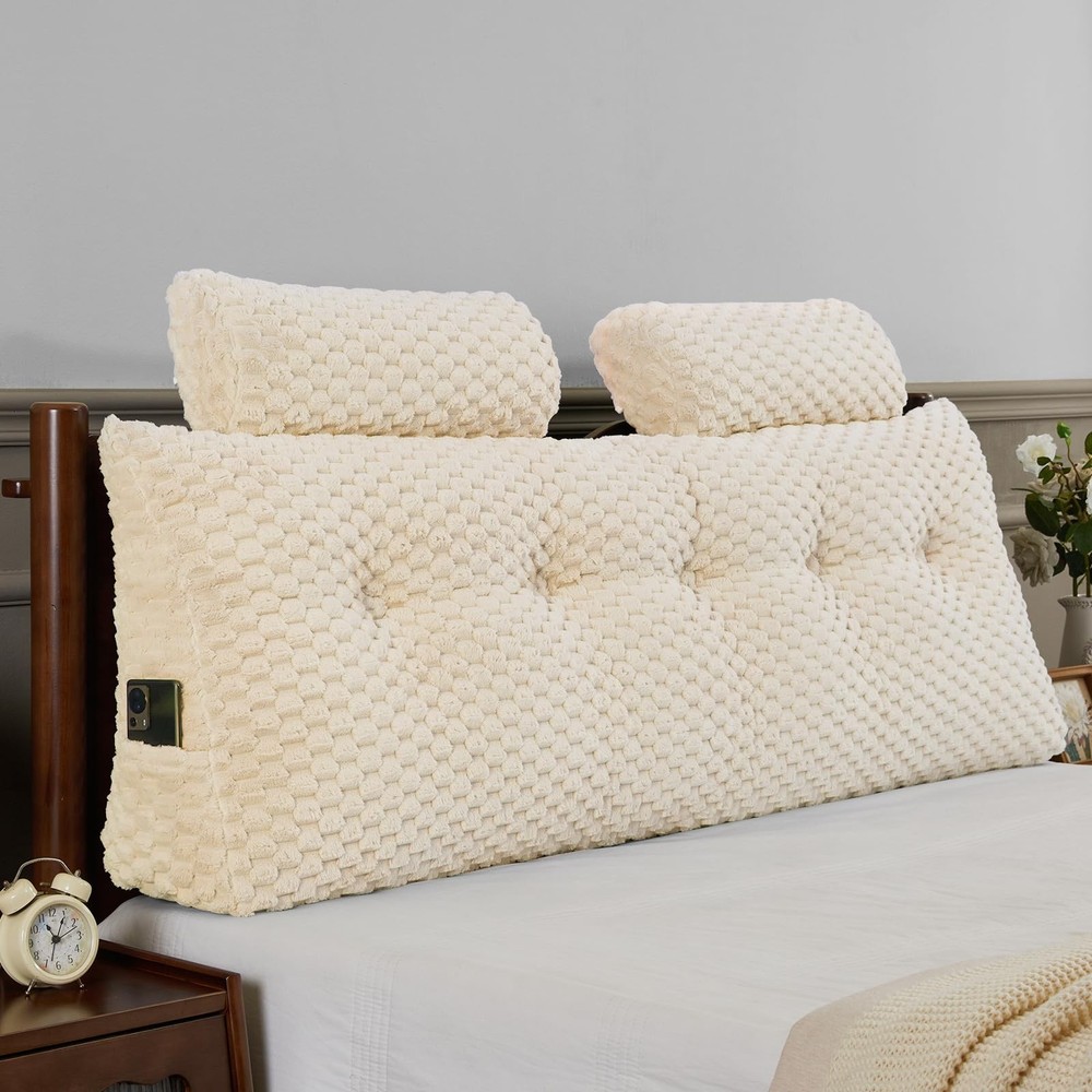 Wedge Headboard Pillow - Bed for Full, Beige