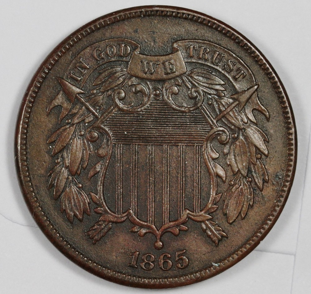 1865 2 Cent Piece.  AU.  185386