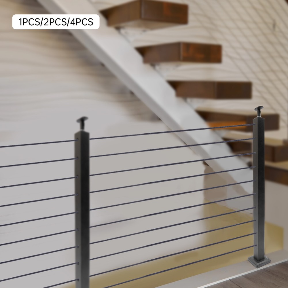 Cable Railing Post Deck Railing Kit 36"x2"x2" Black Post w/ Pre-Drilled Holes