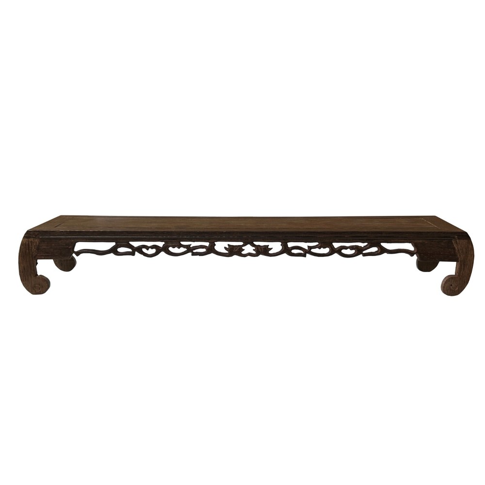 19" Light Brown Feather Pattern Rectangular Scroll Leg Wood Display Stand ws4228