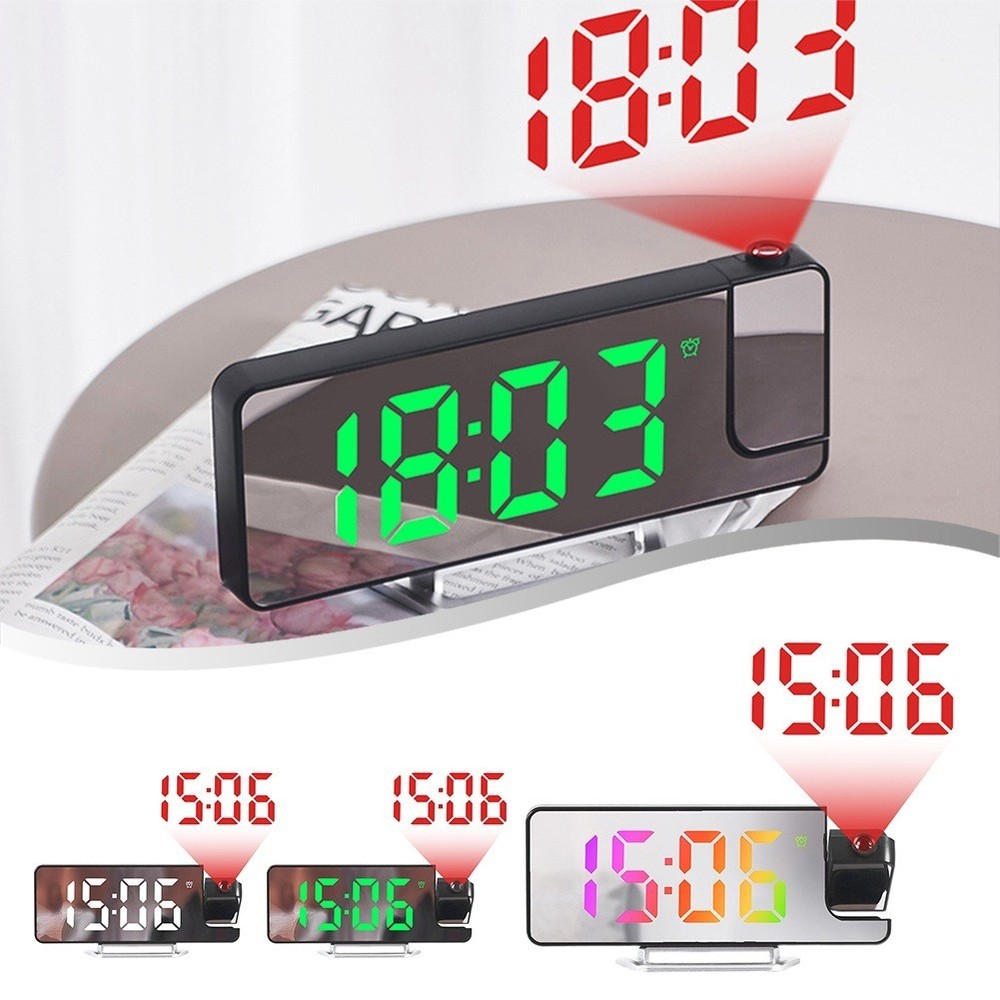 LED Electronic Clock with Temperature Sensor Clear Projection Adjustable Angle