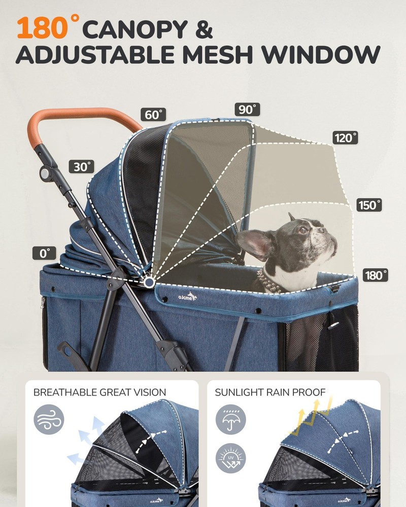 Large Dog Stroller for Two Small Pets, Heavy Duty, Foldable, Ventilated