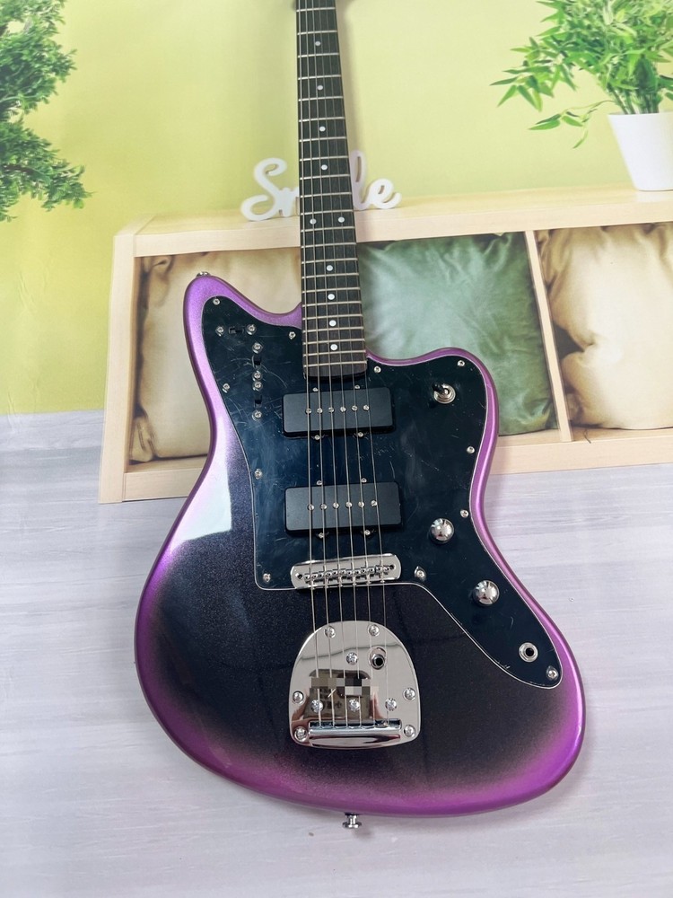 Jazz style electric guitar purple gradient solid silver hardware