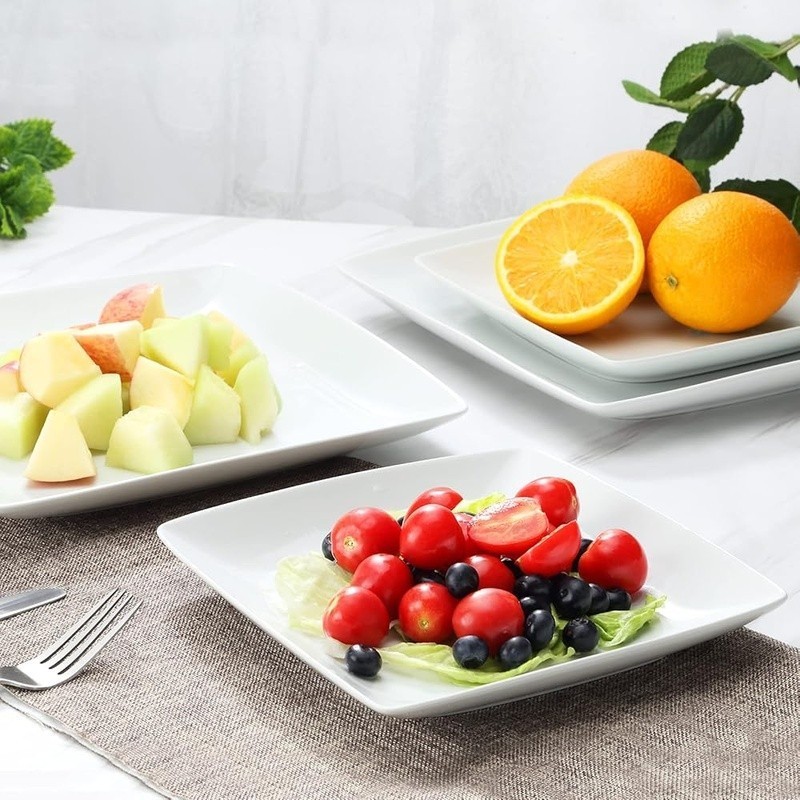 Porcelain Square Plates Multiuse Dinnerware Microwave Dishwasher Safe Set New
