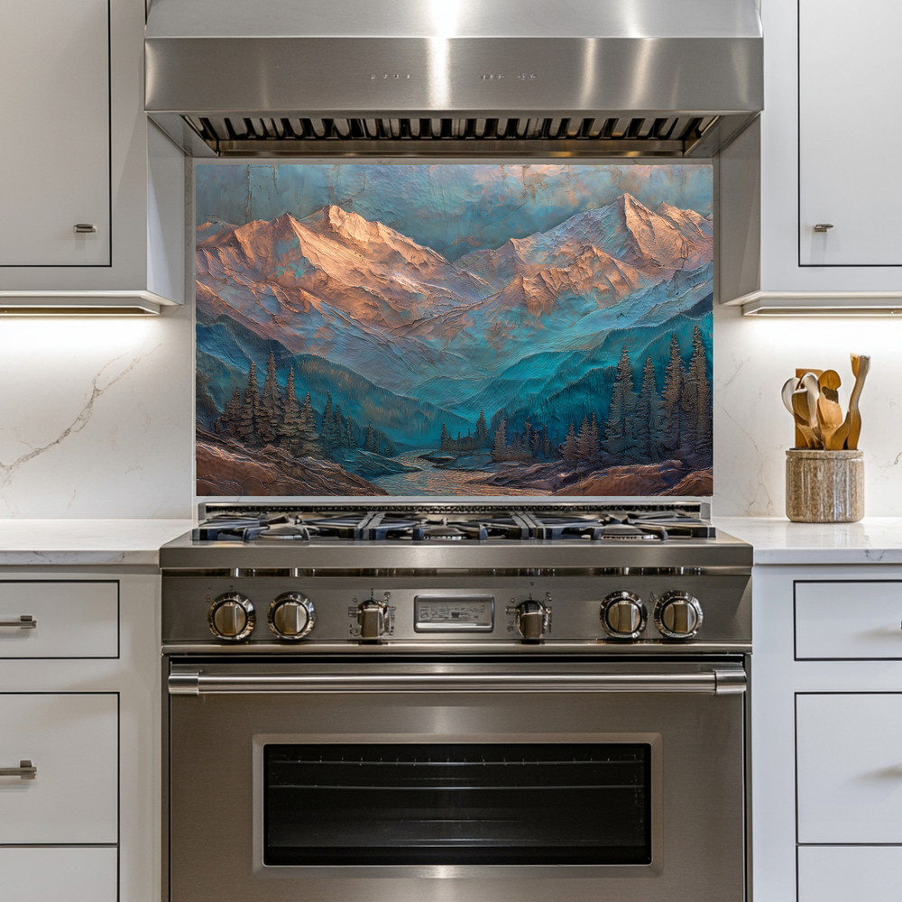 Turquoise Mountain Kitchen Backsplash, Rustic Cabin Decor, Western Mountain Art